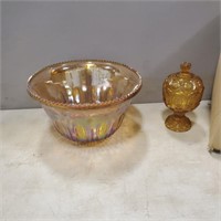 Carmel Carinval Glass Bowl and Candy Dish