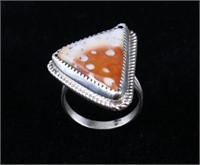 Navajo Signed Sterling Silver & Orange Agate Ring