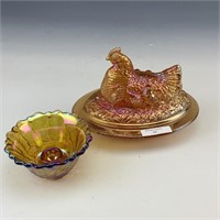 Sowerby Marigold Hen on Nest & Amber Candle Hldr