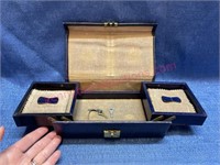 Vtg blue leather jewelry box