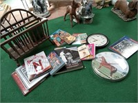 Magazine rack, Reminisce books, bird clock & more