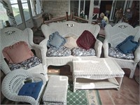 White wicker patio furniture, *(kept in indoor