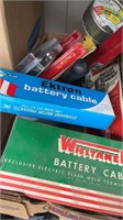 BOX OF BATTERY TERMIAL CLEANERS, TESTERS, ETC
