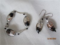 Set Bracelet & Pierced Earrings Glass Gold Silver