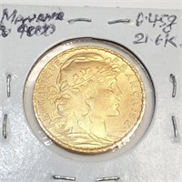 $4000 21.6K  1906 20 Franc Marianne Coin