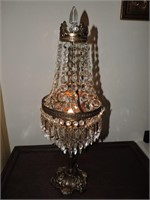 Vintage Metal & Crystal Waterfall Boudoir Lamp