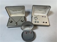 VINTAGE STERLING SILVER JEWELRY SETS. PEARL