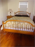 Queen Size Oak  Bed Frame, Mattress & Box Spring