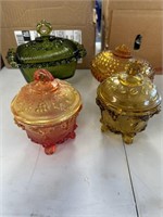 (4) glass candy dishes