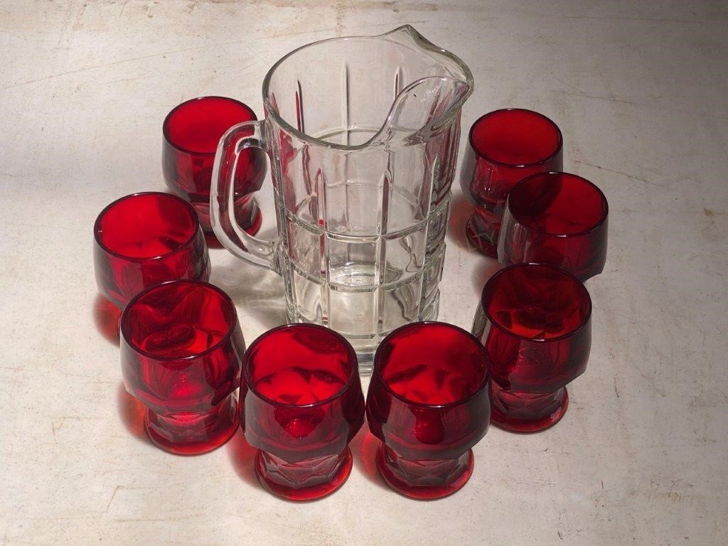 Pitcher & Ruby Red Glasses