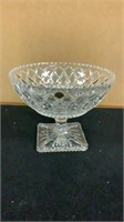 Large French Tazza Diamond Cut Crystal Pedestal