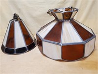 2 Vintage Stained Glass Hanging Light Fixtures