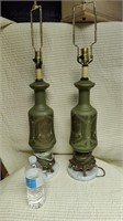 2 Mid century modern green lamps w / marble base