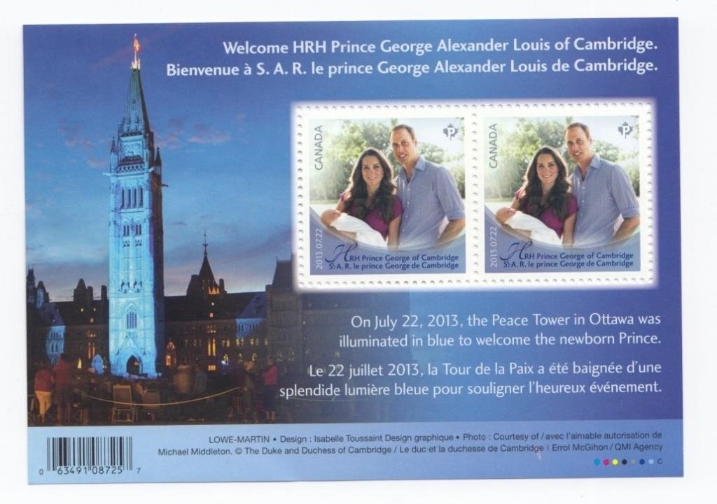 2013 Canada Royal Visit Stamp Pane