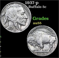 1937-p Buffalo Nickel 5c Grades Choice AU