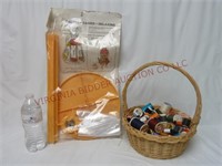 Vintage Yarn Caddee & Basket of Sewing Thread