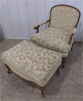 (T) Ethan Allen Cushioned Chair and Ottoman.