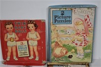 Vtg Twin Baby Doll Paper Doll Set, Picture Puzzles