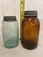 2 Glass Mason Jars W/ Lids Ball & Duraglas