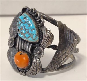 Sterling Native American Cuff Bracelet w/