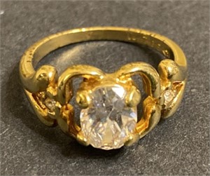 18Kt Gold and Oval Cut Diamond Toned Ring, Size