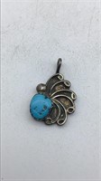 Vintage, sterling, silver, and turquoise pendant