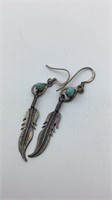 Sterling silver and turquoise feather dangle