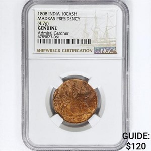 1808 India Madras Presidency 10Cash NGC Genuine