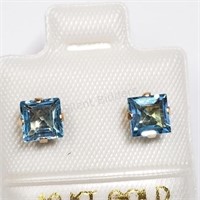 10K Yellow Gold, Blue Topaz Earrings