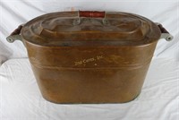 Vintage Copper Wash Tub W/ Lid Wood Handles