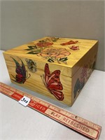 PRETTY WOOD BURNED & HAND PAINTED STORAGE BOX