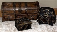 Wooden Metal Accent Jewelry Box Trunk, Ceramic