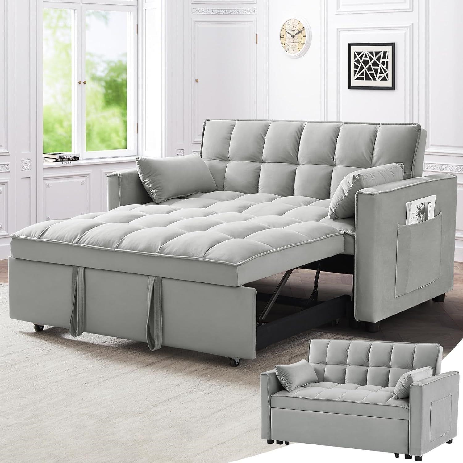 3 in 1 Convertible Sofa Bed, Gray, Full Size