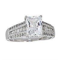 Decadence Sterling SIlver 9mm Emerald Cut Pave Rin