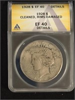 1928 PEACE SILVER DOLLAR; ANACS EF40; KEY DATE