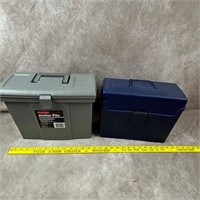 Grey and Blue Vintage Plastic Paper File Bins