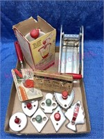 Vtg potato chipper-tomato slicer-cookie cutters-