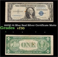 1935G $1 Blue Seal Silver Certificate Grades vf++