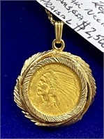 1910 $2.50 GOLD INDIAN HEAD PEND NECKLACE