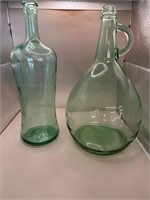 2 Large Green Glass vases