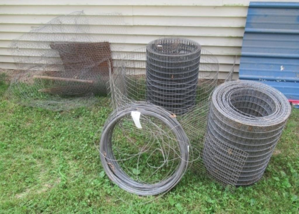 Large lot of metal fencing and wire.