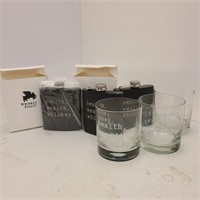 Whiskey Glasses and Flasks lot