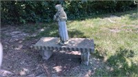 Concrete Bench w/Concrete Statue