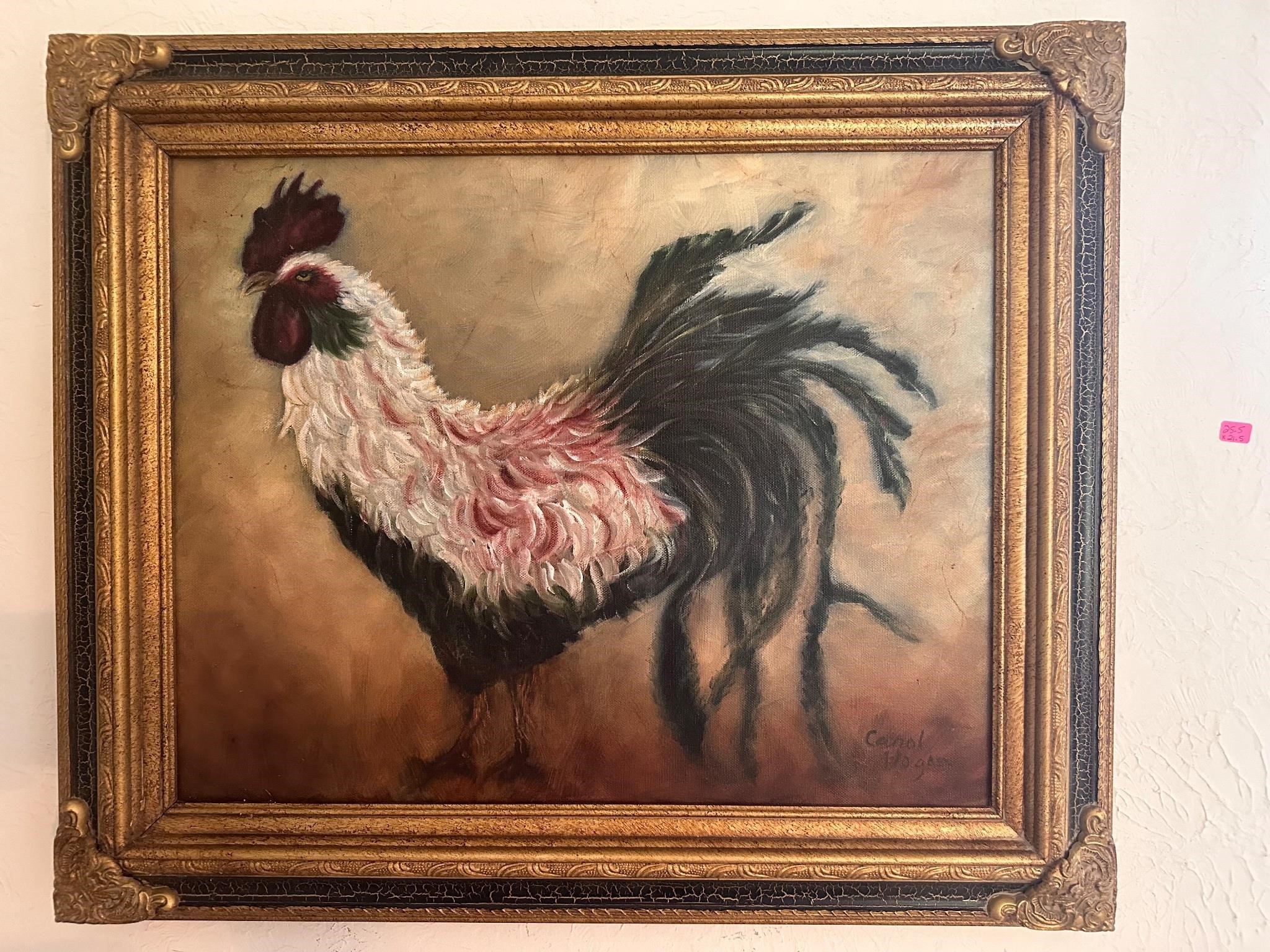 Framed rooster painting