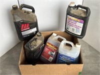 Box lot of oils, pressure washer cleaner, misc