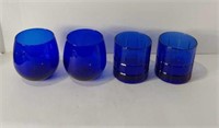 2 Sets Coballt Blue Glasses AH & Handblown U16A