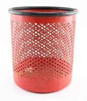 Vintage metal reticulated waste pale in red