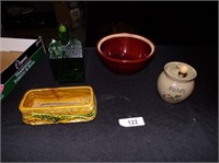 Jugtownware Hand Painted Honey Jar, Stoneware Bowl