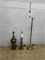 (2) Brass Plated Table Lamps & Floor Lamp