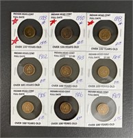 Nine Various Early Dates Indian Head Cent Coins